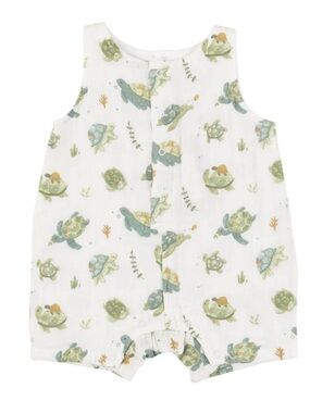 Tullabee Organic Muslin Turtle Shorty Onesie Romper 6-12 months